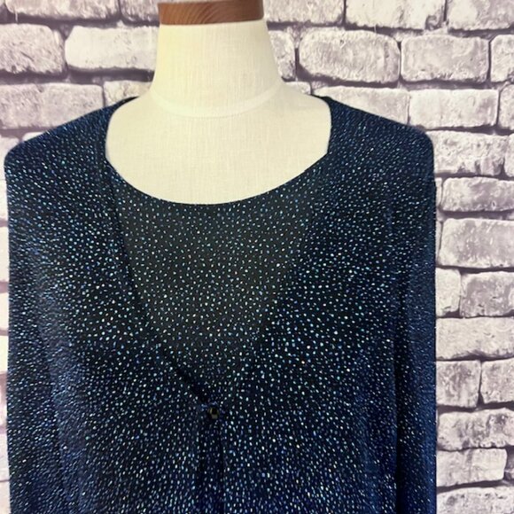 Connected Apparel Black & Blue Cardigan W/ Attached Tank Size L - Picture 2 of 8